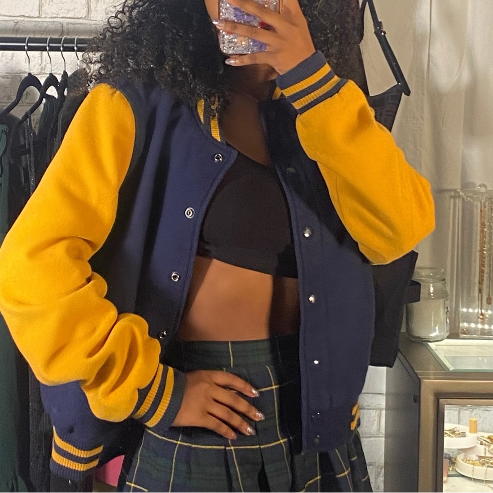 Mossimo Navy blue & Yellow varsity jacket. Size XXL